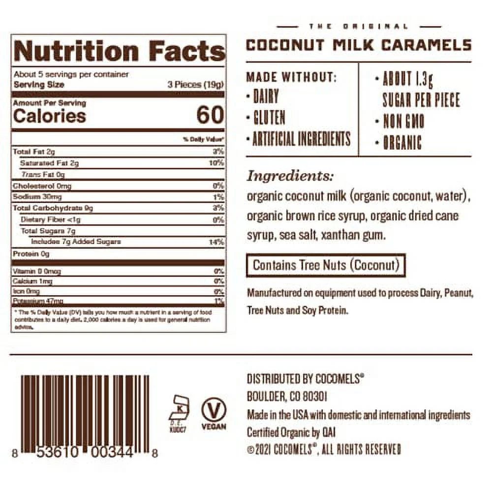 Cocomels Original Coconut Milk Caramels Organic Vegan Candy, Original Flavor, Pack of 3