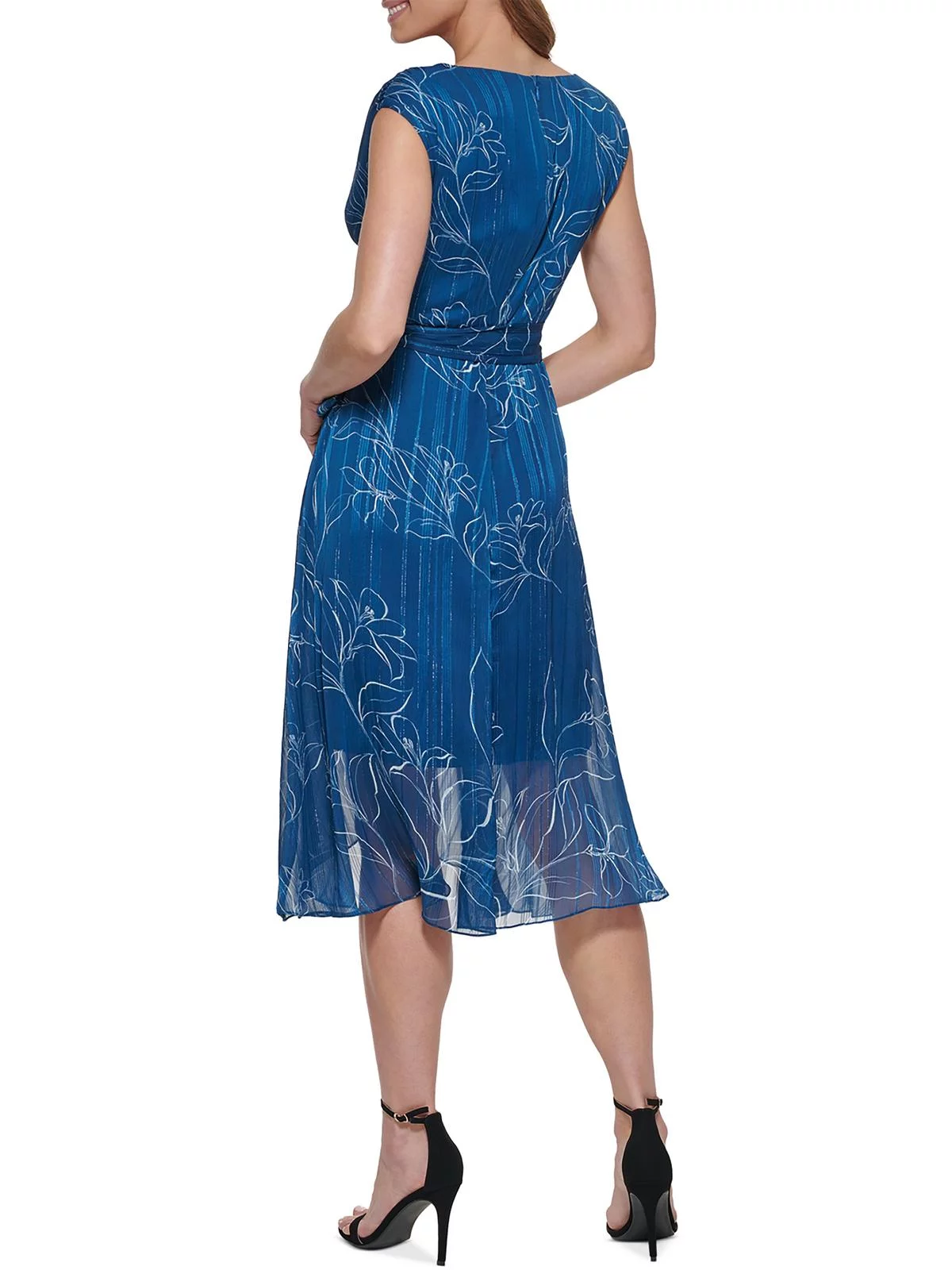 DKNY Womens Chiffon Metallic Wrap Dress