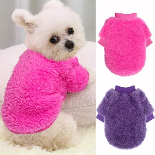 2 Pack Christmas Dog Sweater for Small Dogs Winter Warm Puppy Sweater Fleece Cute Dog Clothes for Dogs Like Chihuahua Yorkie Thick Pet Clothing (Xmas Red, Green, XX-Small)