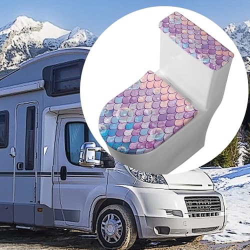 Christmas Bow Bell Toilet Tank Lid Cover and Toilet Seat Lid Cover 2 Pcs Set Toilets Covers with Elastic Cloth Fits Most Toilets Tanks & Lids