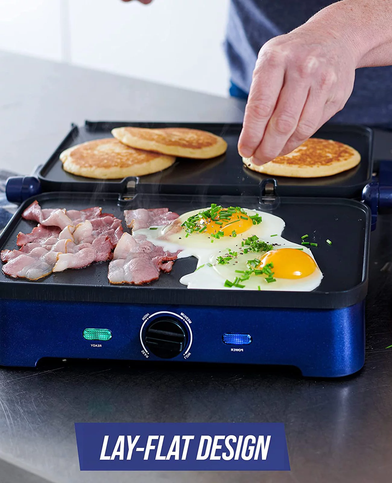 Ceramic Electric Griddle Nonstick - Contact Griddle with Waffle Plates (Blue)