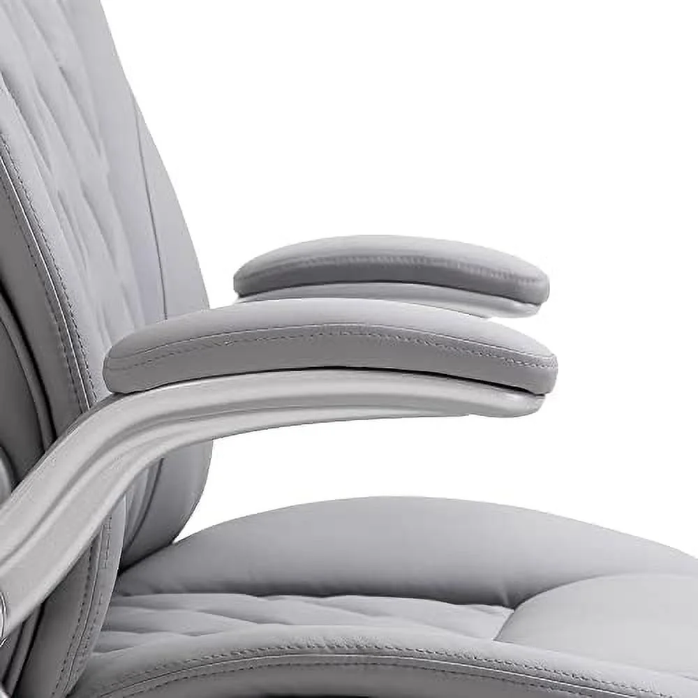 High Back 360° Swivel Ergonomic Home Office Chair With Up Arms, Faux Leather Computer Desk Rocking Chair, Grey