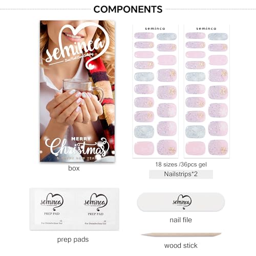 Semi Cured Gel Nail Strips-Easy Apply Christmas Gel Nail Stickers Holiday Semi Cured Manicure Strips with Sparkling Xmas Designs (Classic Yule)