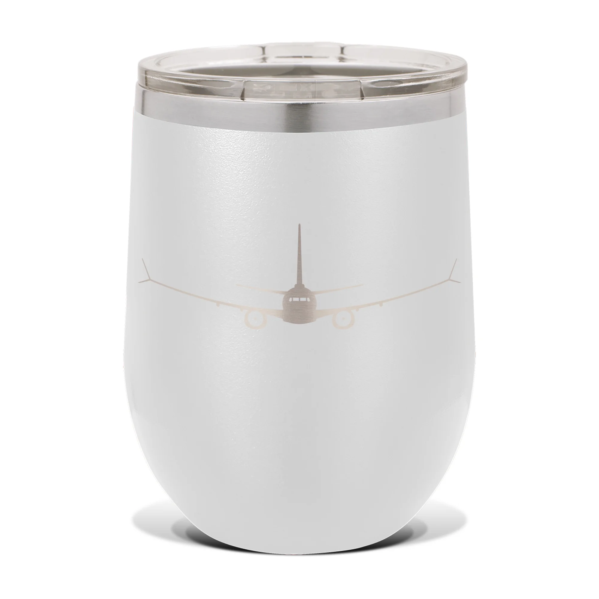 737 MAX Wine Tumbler 12 oz - Laser Engraved - Polar Camel - Stainess Steel - Vacuum Insulated - Double Walled - Wine Glass - Stemless - Drinkware Clear Lid - airliner - White