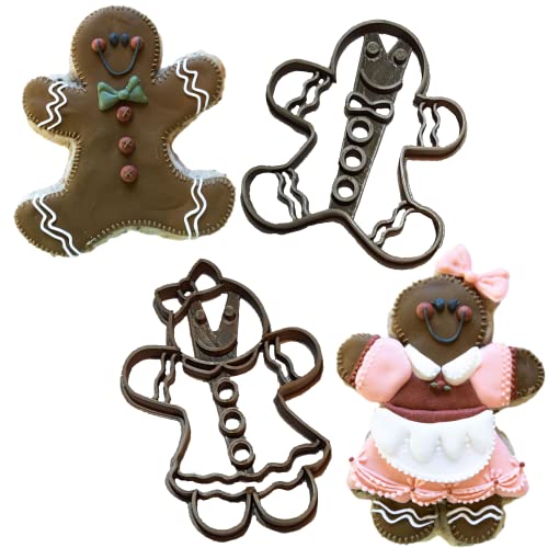 DETAILED GINGERBREAD BOY AND GIRL CHRISTMAS COOKIE CUTTER BUNDLE Fancy Gingerbread Male And Female Man And Woman Cookie Cutters Made In The USA (2 Pack)