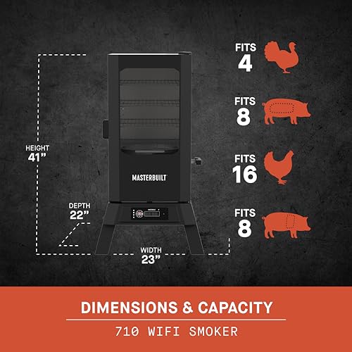 Masterbuilt? 30-inch Digital Electric Vertical BBQ Smoker with Leg Kit, Side Wood Chip Loader and 710 Cooking Square Inches in Black, Model MB20070421