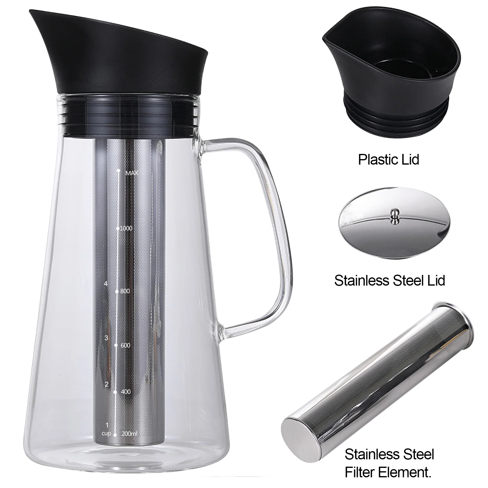 Cold Extraction Kettle Cold Brew Maker Cold Brew Coffee Kettle Iced Coffee Make Machine Glass Stainless Steel Airtight Cold Coffee Brew Maker Kettle