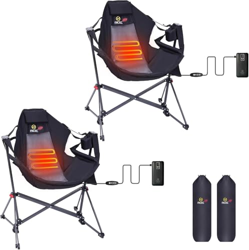 Nice C Heated Hammock Camping Chair, Swing Chair, Folding Rocking Chair, Camping Chair, High Back with Stand, Cup Holder, Side Pocket, Heavy Duty 10000mAh Power Bank Included(Set of 1)