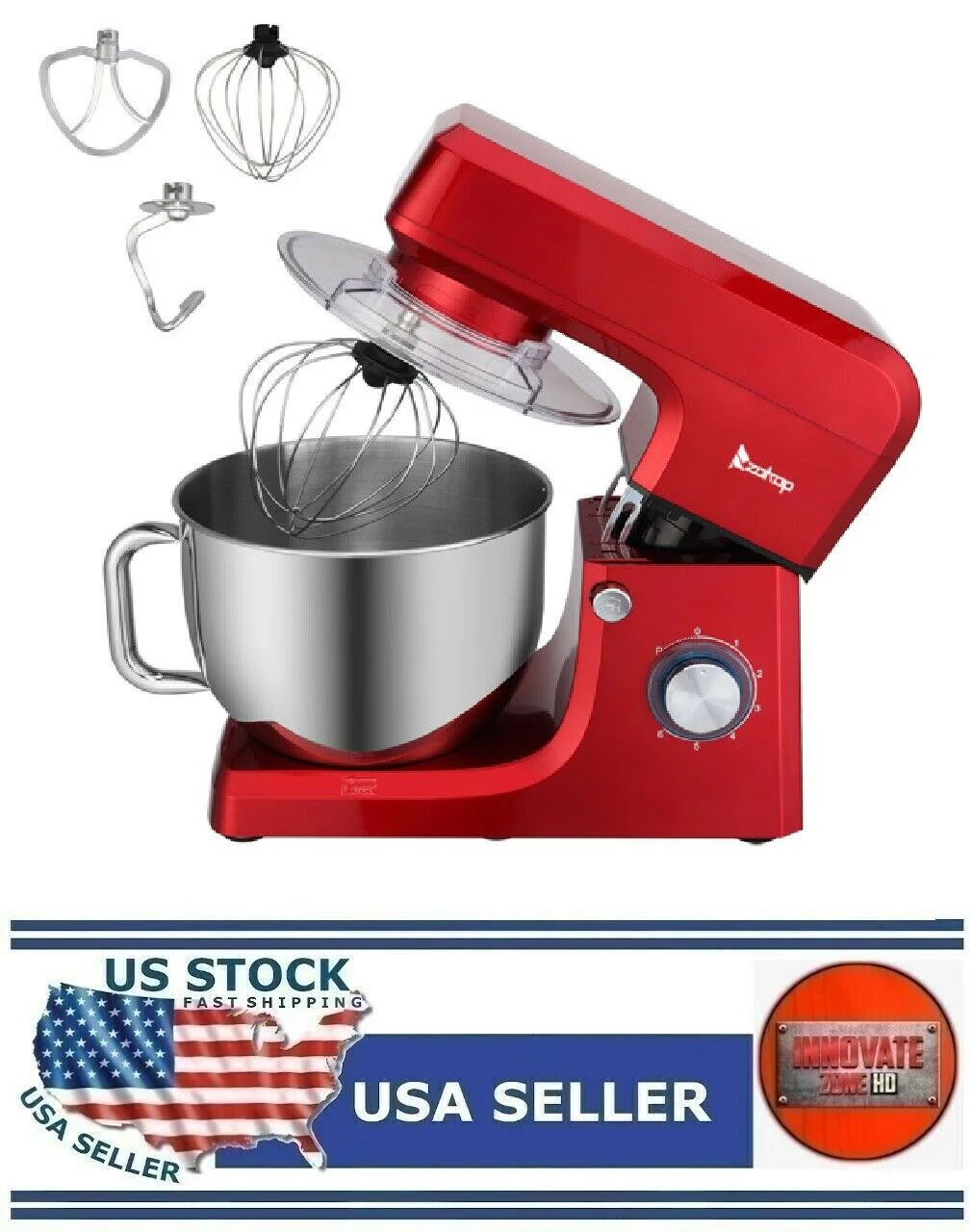660W Dough Mixer Tilt-Head Electric Mixer With 7.5Quart Stainless Steel Bowl, Red