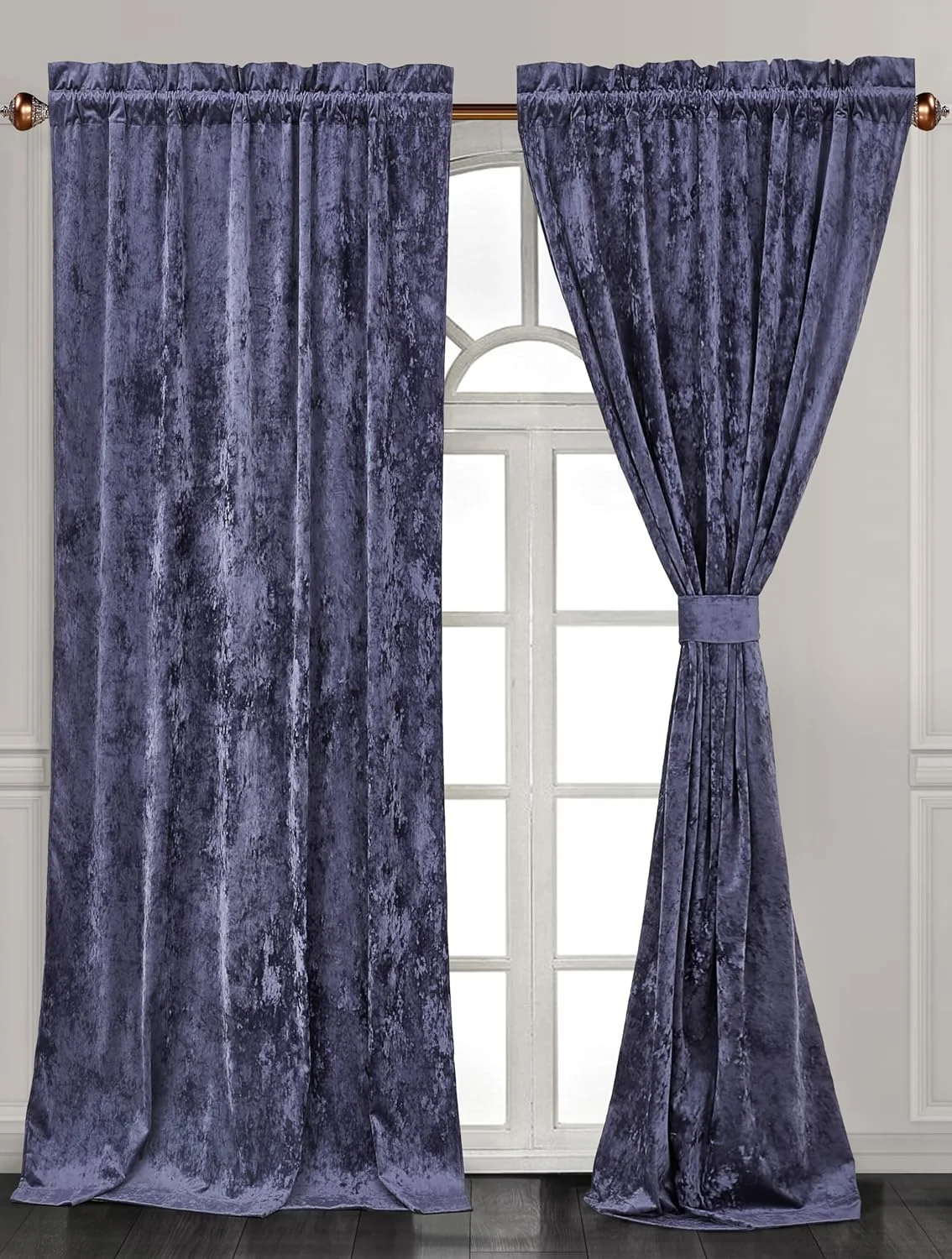 Chezmoi Collection Lux Purple Crushed Velvet Curtains 2 Panel Set, Room Darkening Luxury Distressed Velvet Rod Pocket Window Drapes for Living Room Bedroom 50