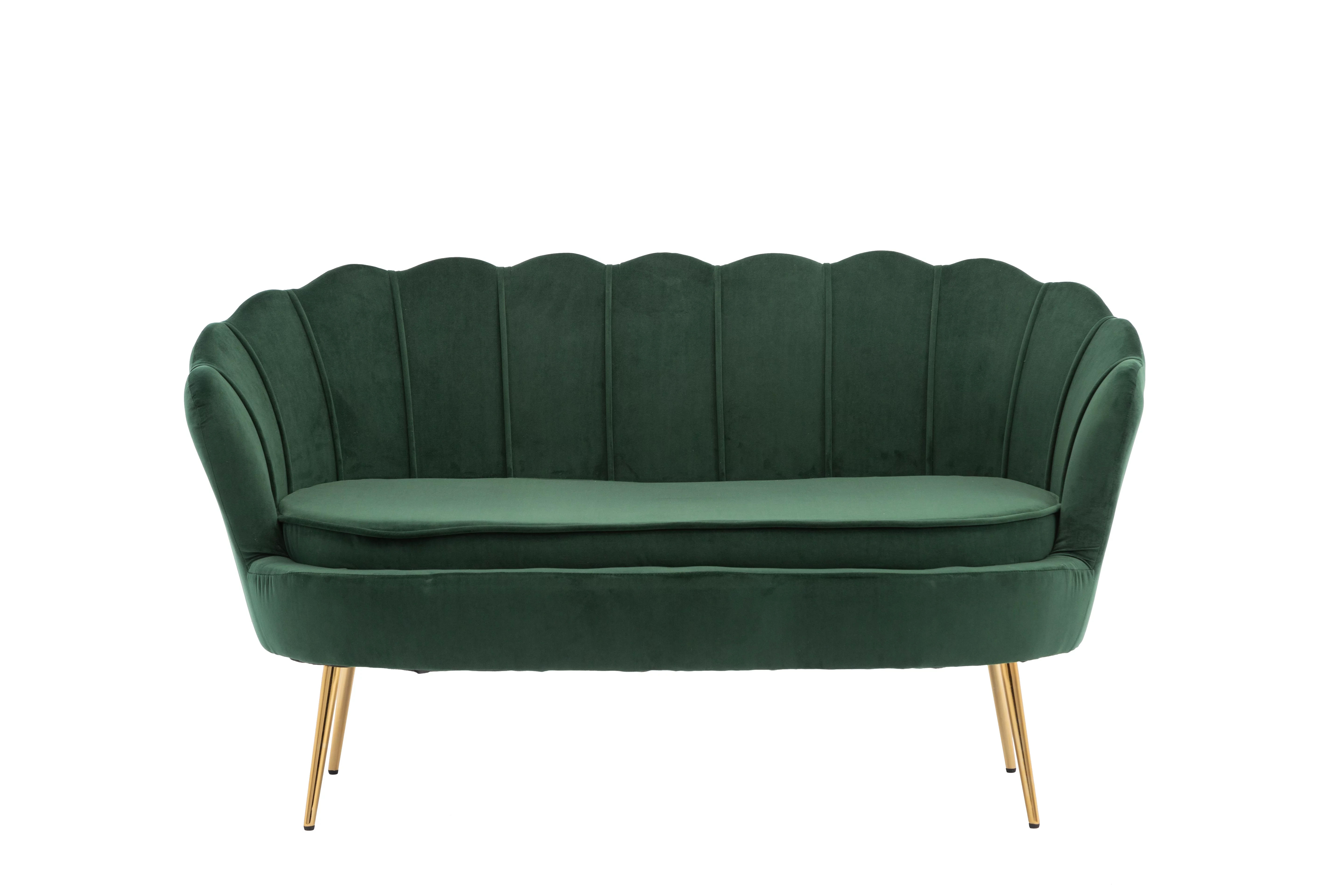 52.4 in. Green Modern Velvet Upholstered 2-Seats Loveseats with Metal Legs