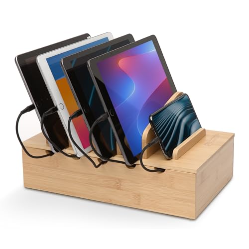 Prosumer's Choice Multi Device Charging Station Wood - Desktop Organizer with Holder for Multiple Phones - Elegant Wooden Desk Accessories - 6 Device Charging Station for Work from Home and Office
