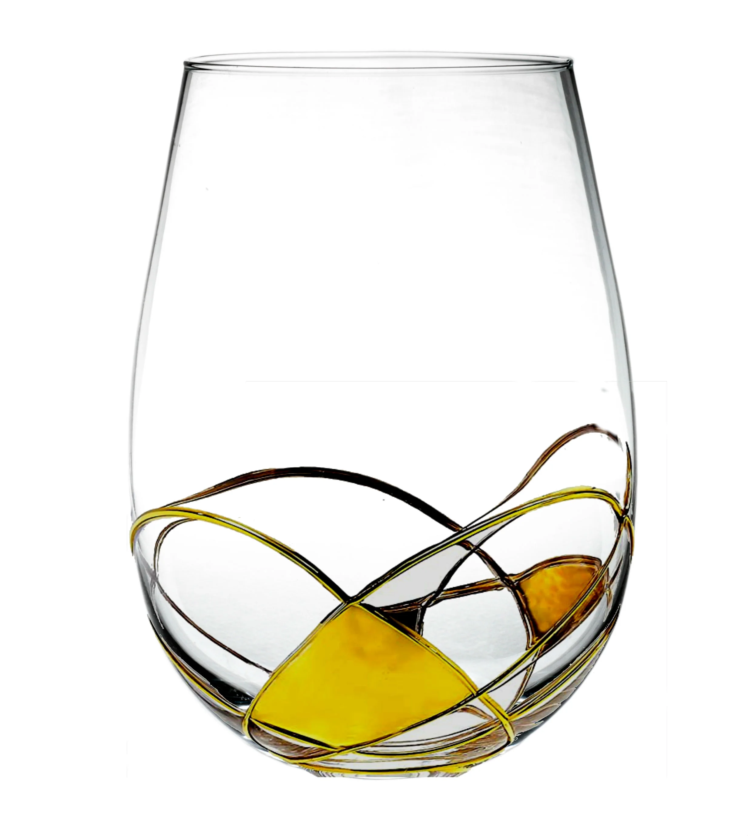 Bezrat Stemless Wine Glasses Set of Two | Hand Painted Large Premium Red and White Wine glasses | Lead-Free Crystal | Essential Wine Gift | 18 Ounces (Gold)