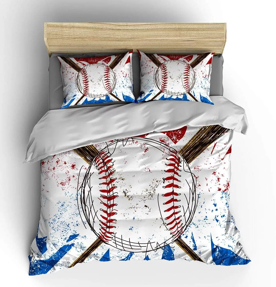Vichonne Baseball Bedding Sets Full Size,3 Piece Baseball Bats Sports Duvet Cover Sets for Teens Boys Girls Bedroom Decor,NO Comforter