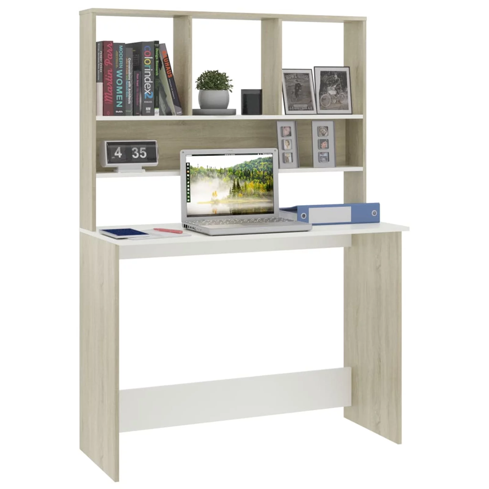 Carevas Desk with Shelves White and Sonoma Oak 43.3