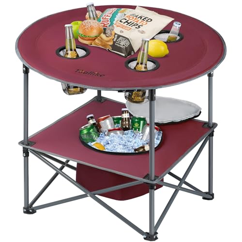 Portable Folding Camping Table Lightweight Outdoor Picnic Table with 4 Cup Holders & Storage Case Collapsible Tailgating Table for Camping Backyard Grill Outdoor Concerts