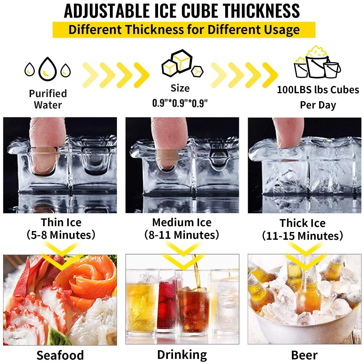 Commercial Ice Maker 150lb Stainless Steel Bar Restaurant Built-in Cube Machine