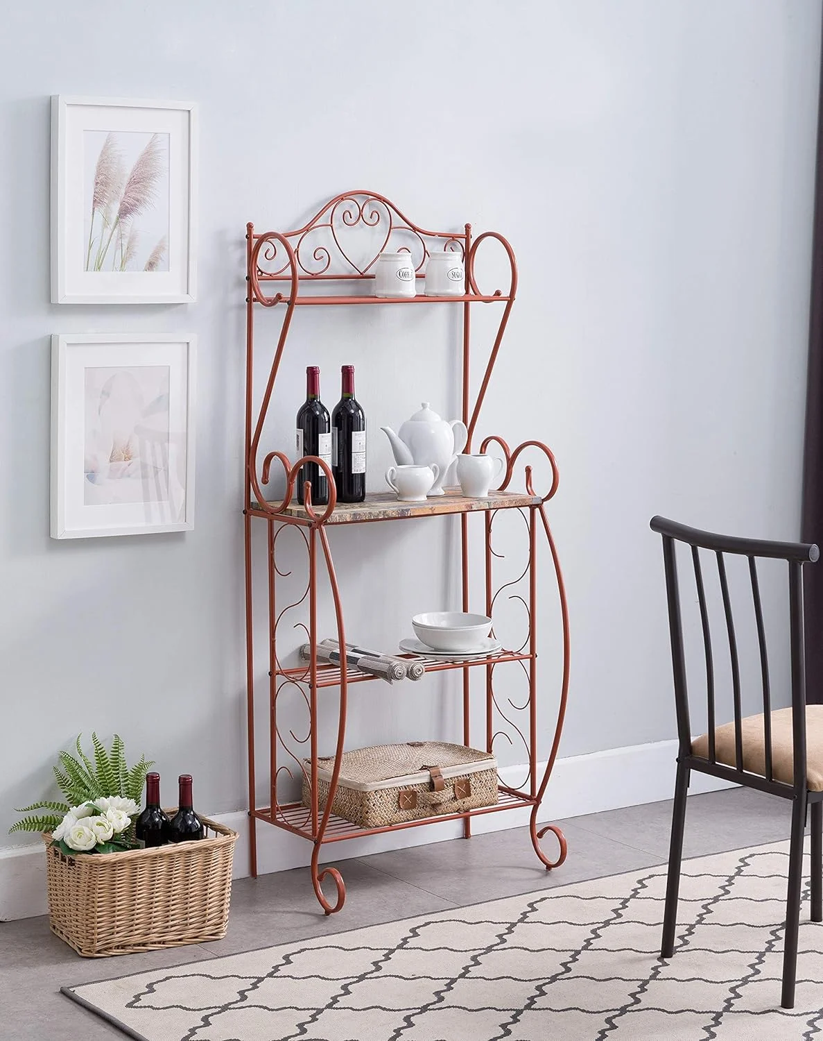 – Metal Kitchen Storage Bakers Rack, Orange