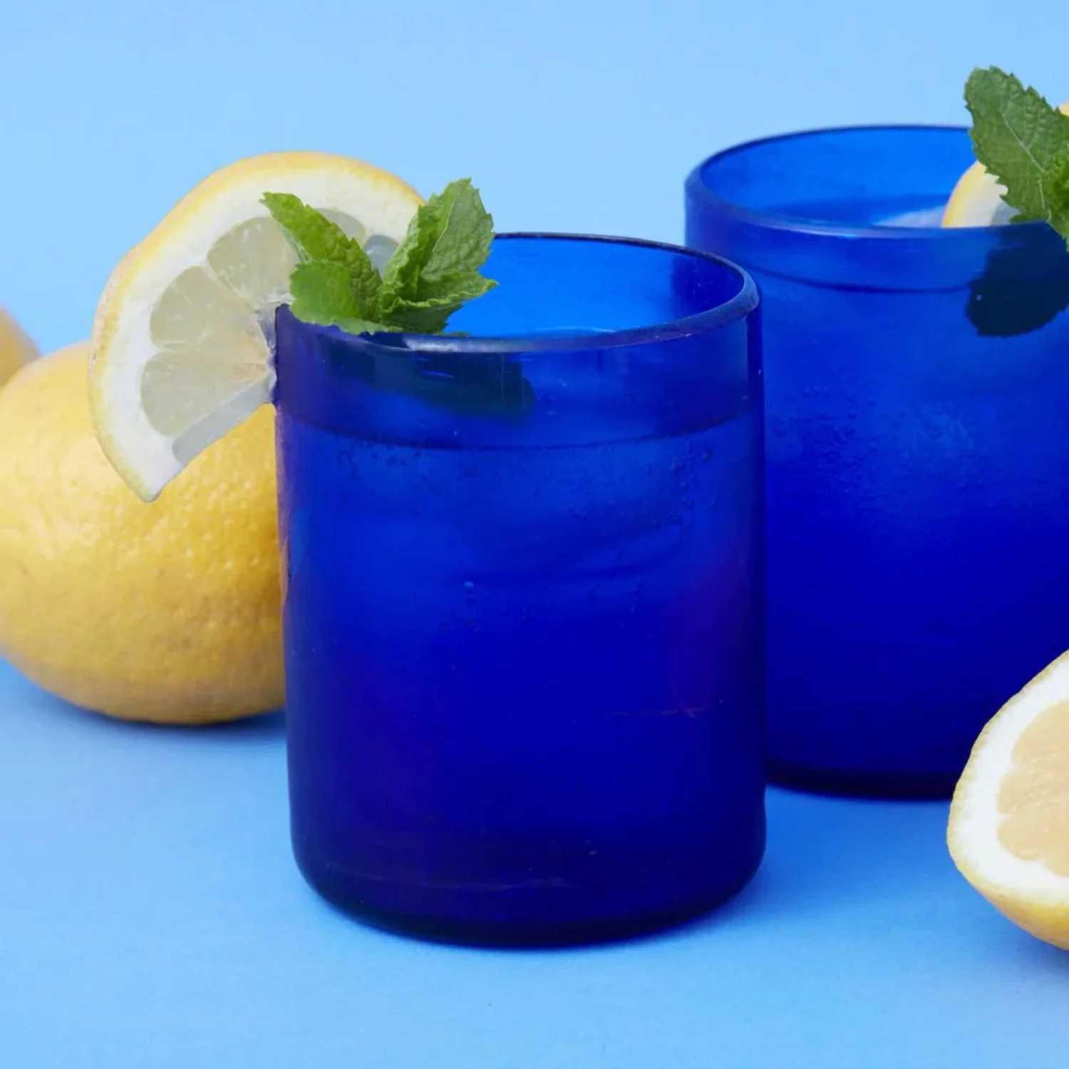 Hebron Glass Blue Water Glasses Tumblers
