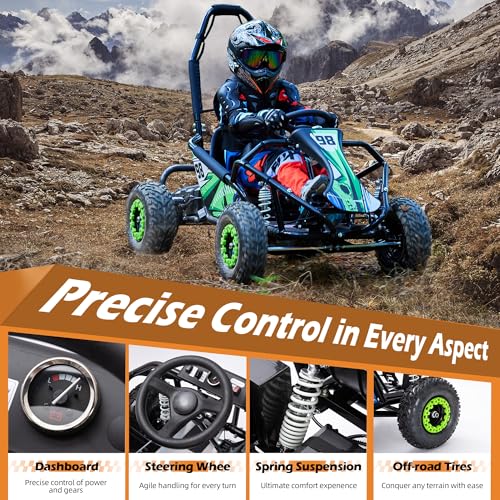 Kids Electric Drift Go Kart, Crazy High Speed Racing ATV, Peak 1200W Powerful Brushless Motor, 48V 12Ah Battery, 4-axis Suspension, 3 Speed Modes, 18.6 MPH Top Speed, Adjustable Seat, for Ages 8-16
