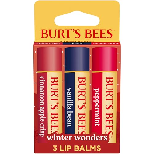 Burt's Bees Christmas Gifts, 4 Lip Balms Stocking Stuffers Products, Beeswax Bounty Fruit Mix - Watermelon, Pomegranate, Dragonfruit Lemon & Sweet Peach (4-Pack)