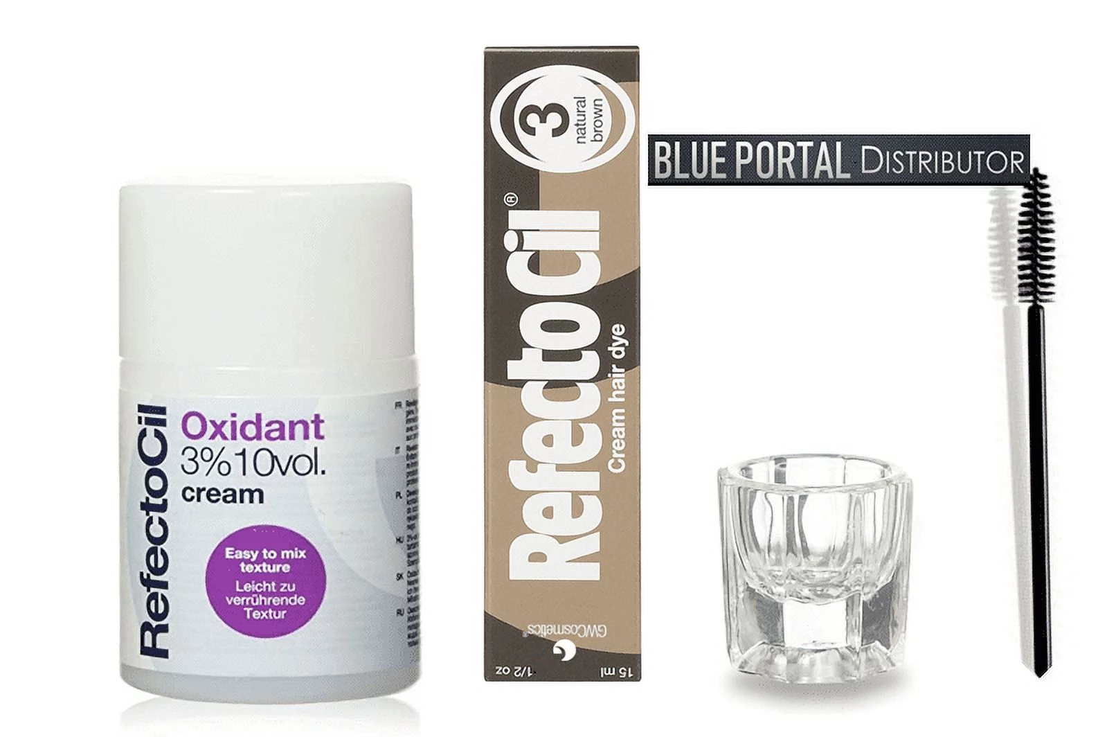 Refectocil KIT - NATURAL BROWN Cream Hair Dye + Creme Oxidant 3% 3.4oz + Mixing Dish + Mascara Brush