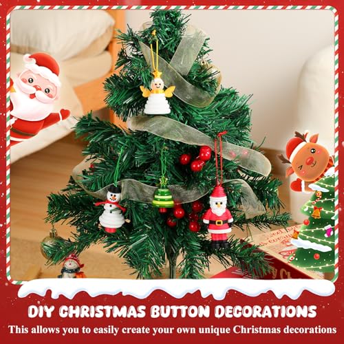 Faneswalk DIY Christmas Button Ornament Making Set,Craft Buttons Kit with Christmas Snowman/Santa/Angel/Tree,Fun Holiday Decorations for All Ages, for Xmas Tree Hanging Decorations (4PCS)