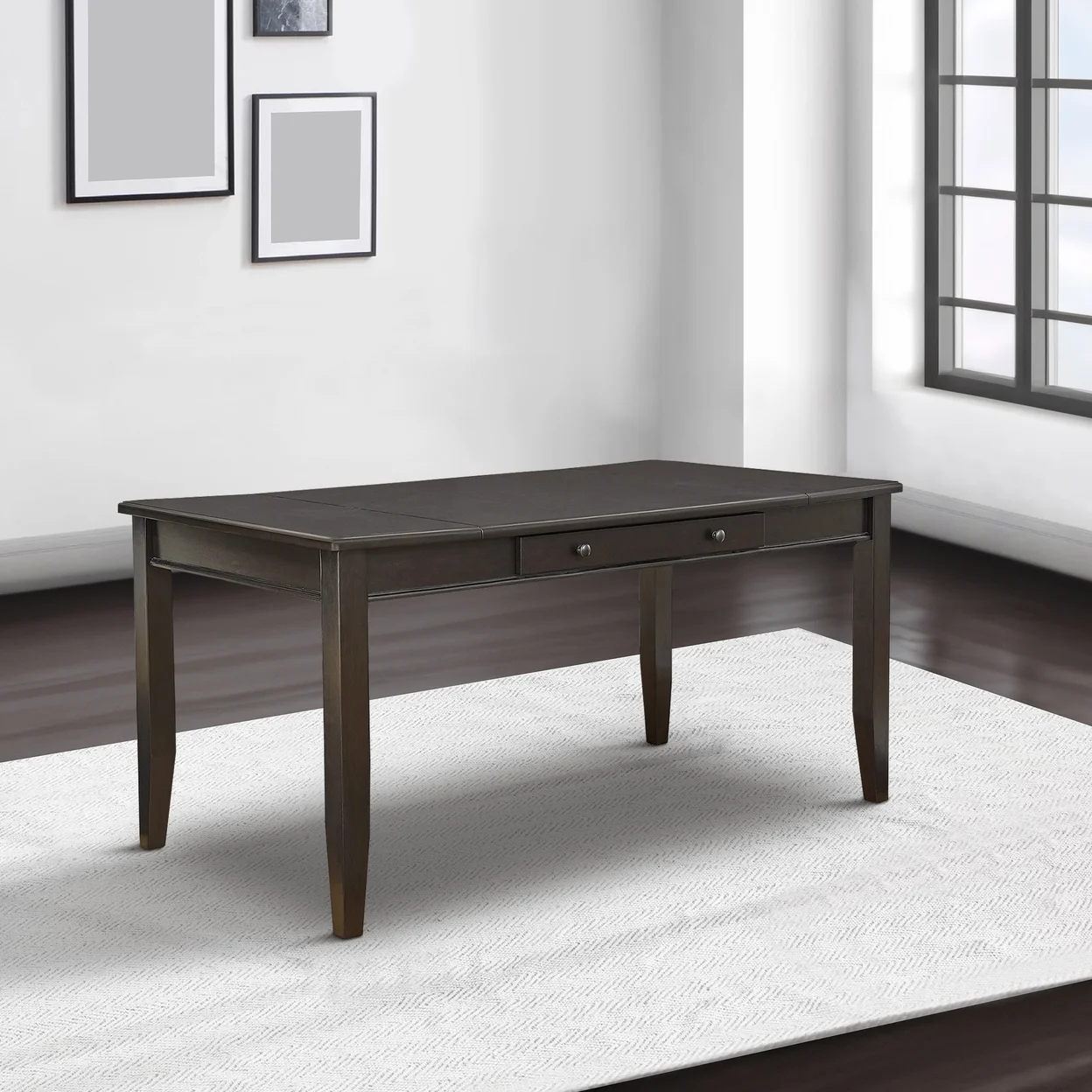 66 Inch Rectangular Lift Top Dining Table, Black Wood Frame, Single Drawer