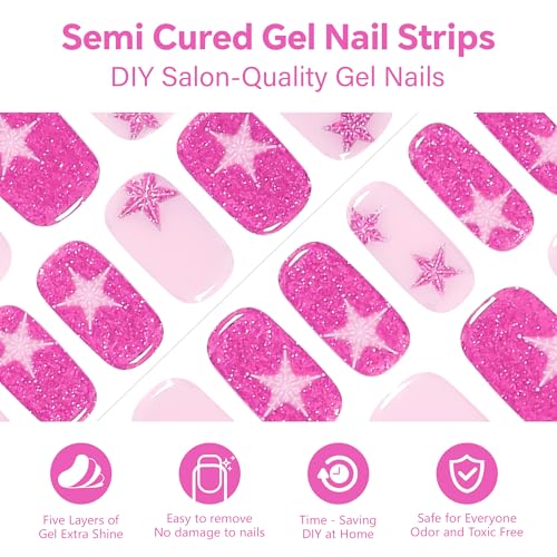 Semi Cured Gel Nail Strips-Easy Apply Christmas Gel Nail Stickers Holiday Semi Cured Manicure Strips with Sparkling Xmas Designs (Classic Yule)