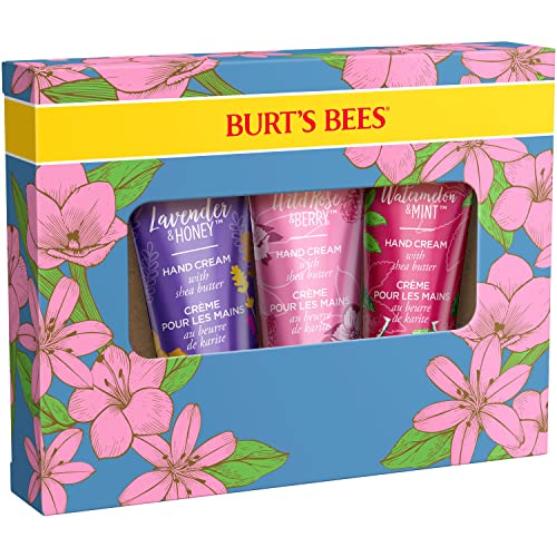 Burt's Bees Spring Gift, 3 Moisturizing Self Care Gifts, Shea Butter Hand Cream Trio Spring Set - Lavender & Honey, Wild Rose & Berry and Watermelon & Mint (Packaging May Vary)