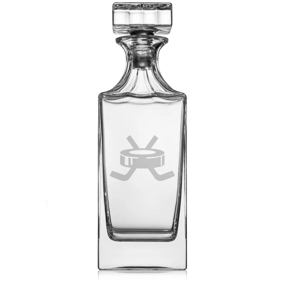 30 oz Glass Whiskey Decanter with Glass Stopper Gift Hockey Puck with Sticks