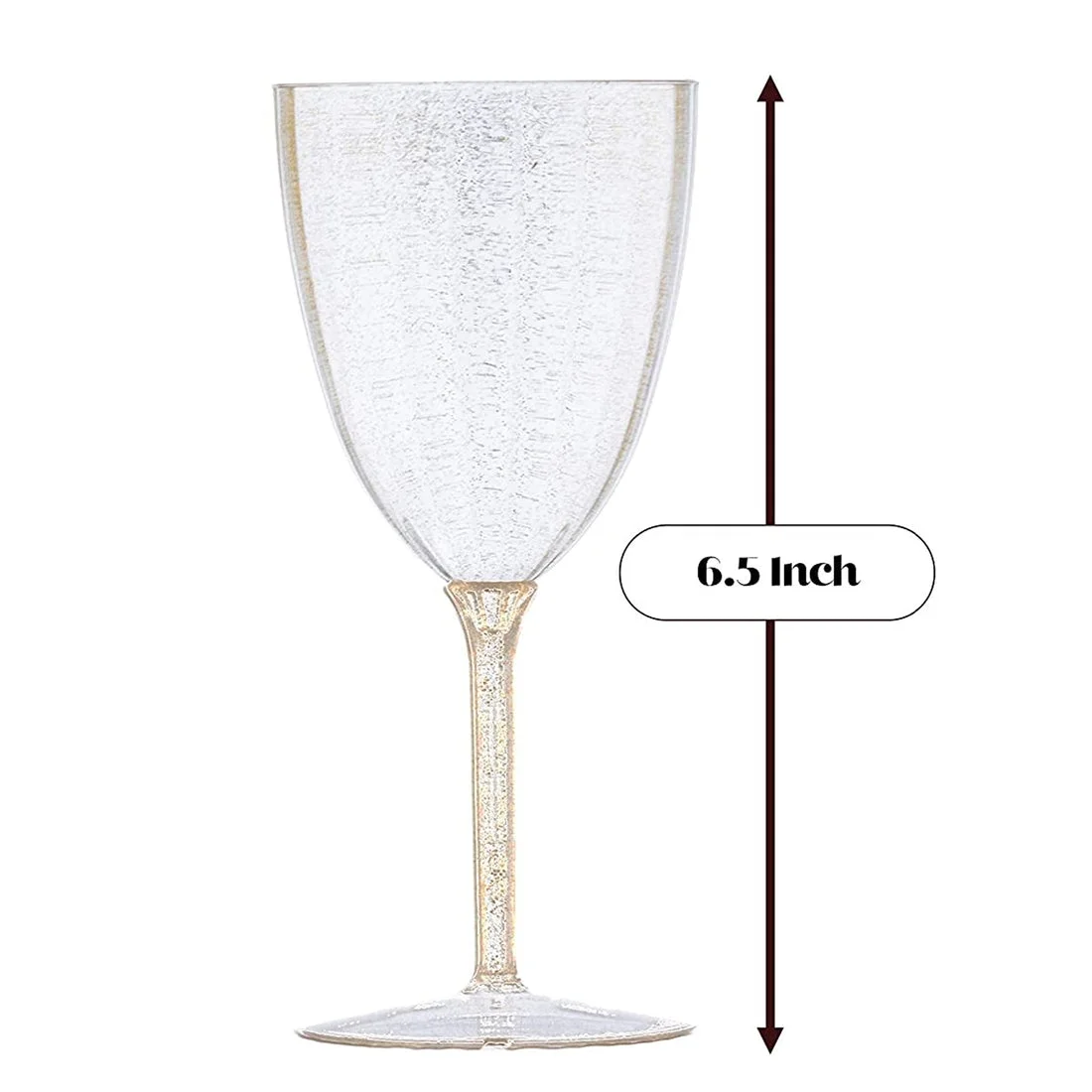 VeZee Disposable Plastic Gold Glitter Disposable Wine Glasses Goblet 7 Oz Pack of 16