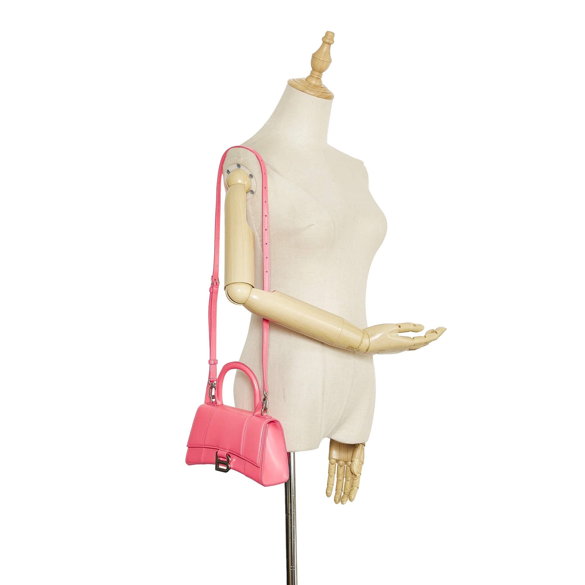 Pre-Owned Authenticated Balenciaga Hourglass XS Calf Leather Pink Satchel Unisex (Good)