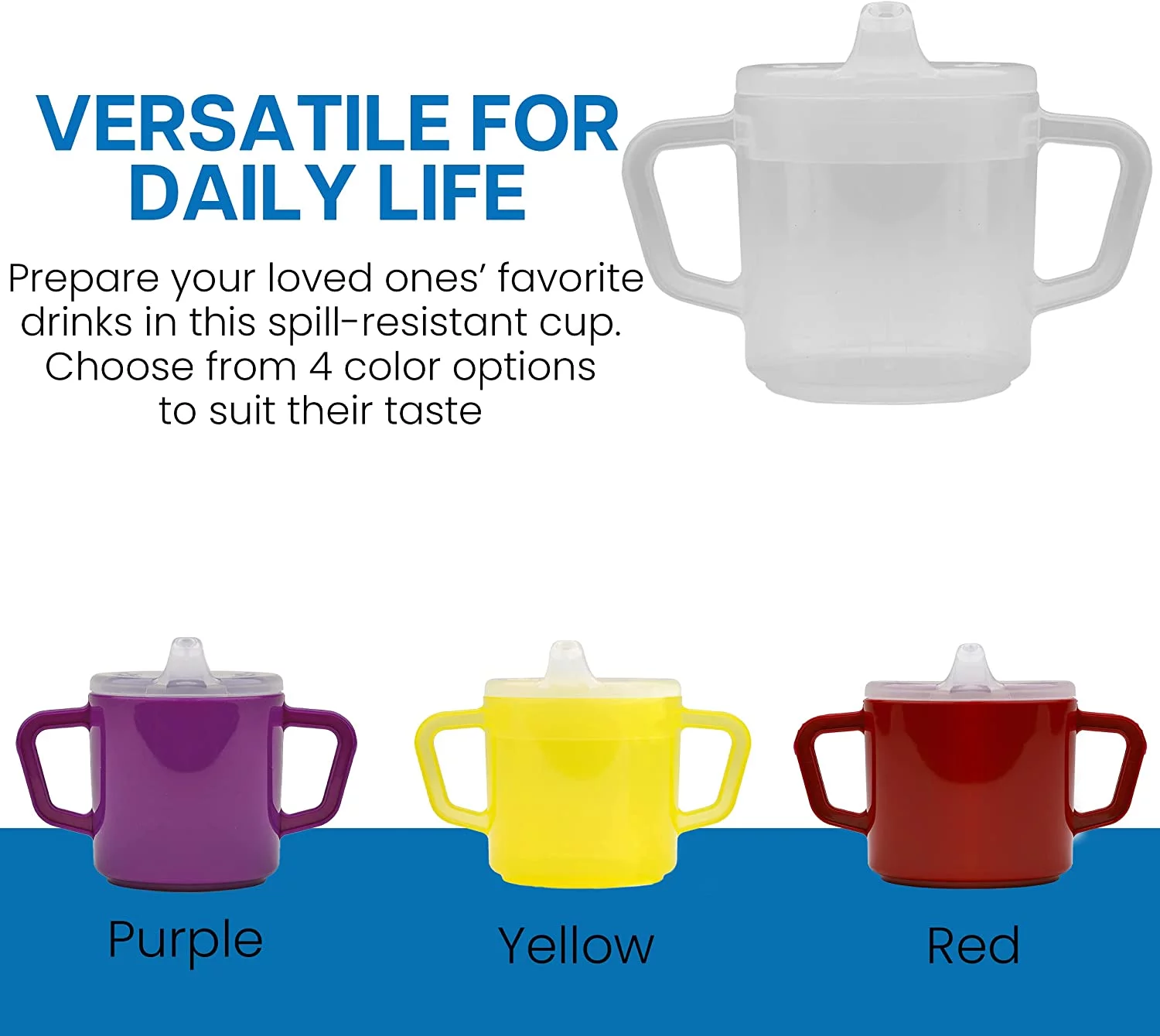 Providence Spillproof Compact 8 oz Adult Sippy Cup w/ 2 Handles, Clear / 6 Pack