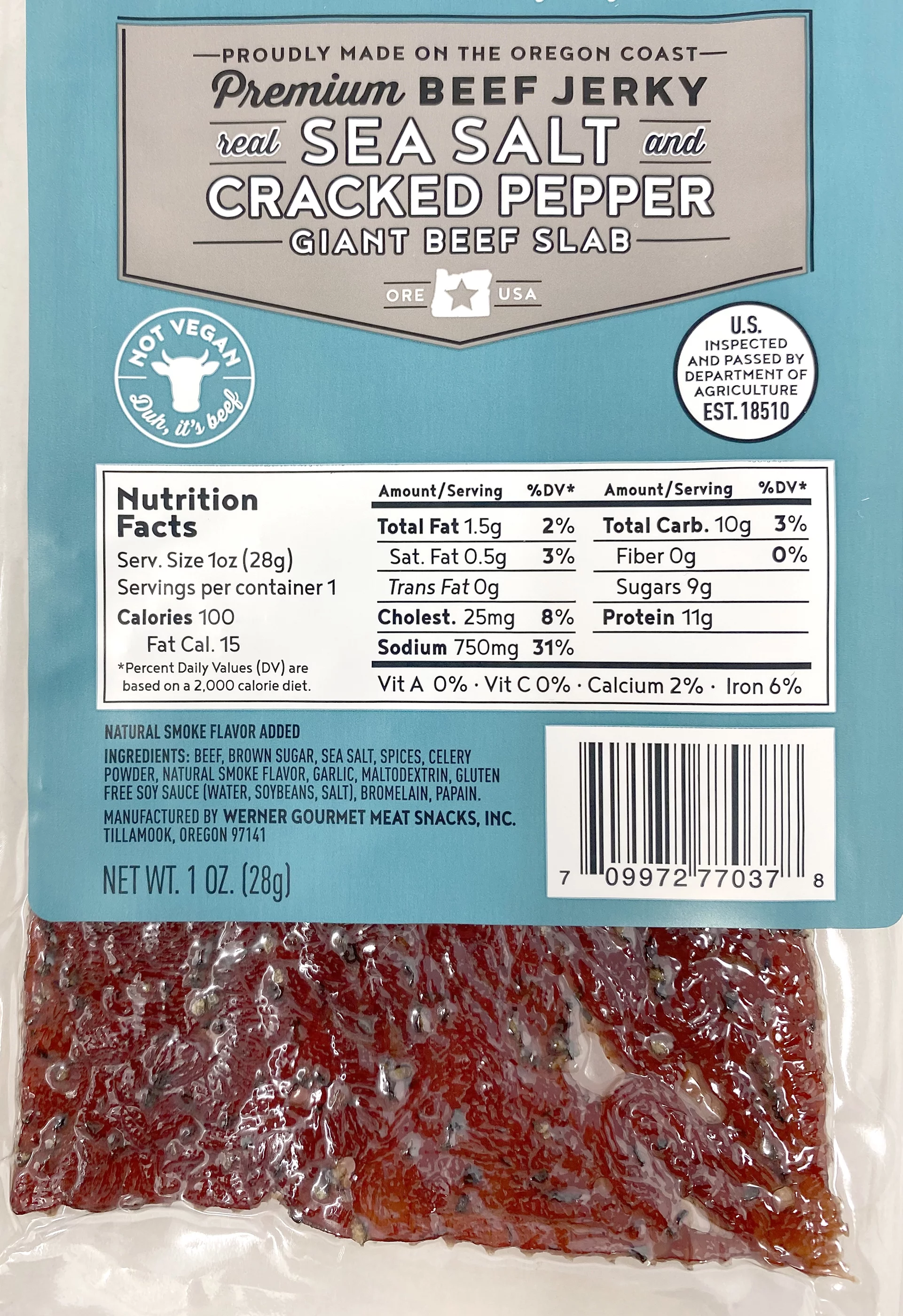 Werner Beef Jerky Slab Pack of 15-1 Ounce, Individually Wrapped Meat Snacks (Sea Salt & Cracked Pepper)