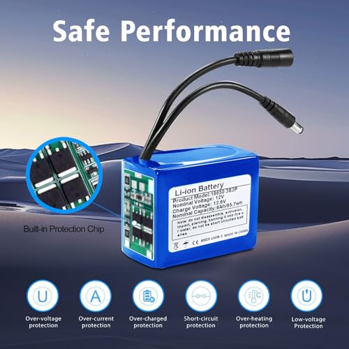 12V 6000mAh Rechargeable Lithium-Ion Battery Pack with Charger - Long-Lasting Power for RC Cars Drones LED Lights CCTV Cameras Robotics DIY Electronics