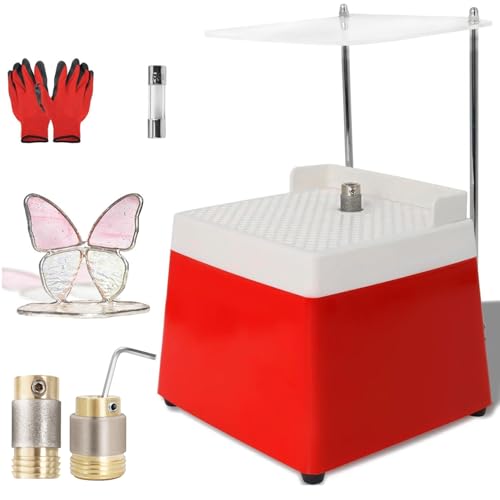 Podoy Stained Grinders Glass, Mini Power Industrial Glass Ceramics Grinding Tool,Diamond Grinder Bit Grinding Tool, Red 110V