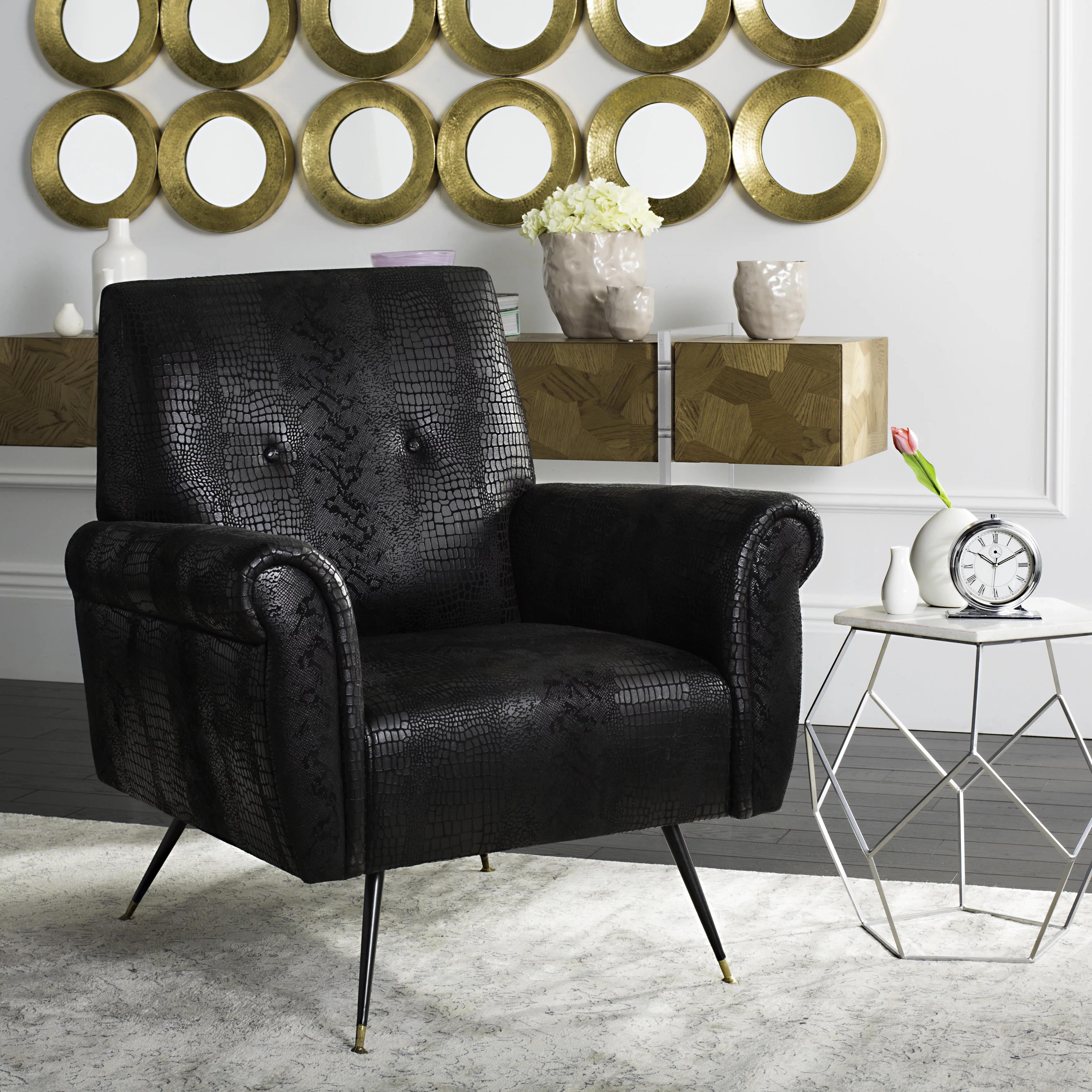 SAFAVIEH Mira Retro Mid Century Accent Chair, Black