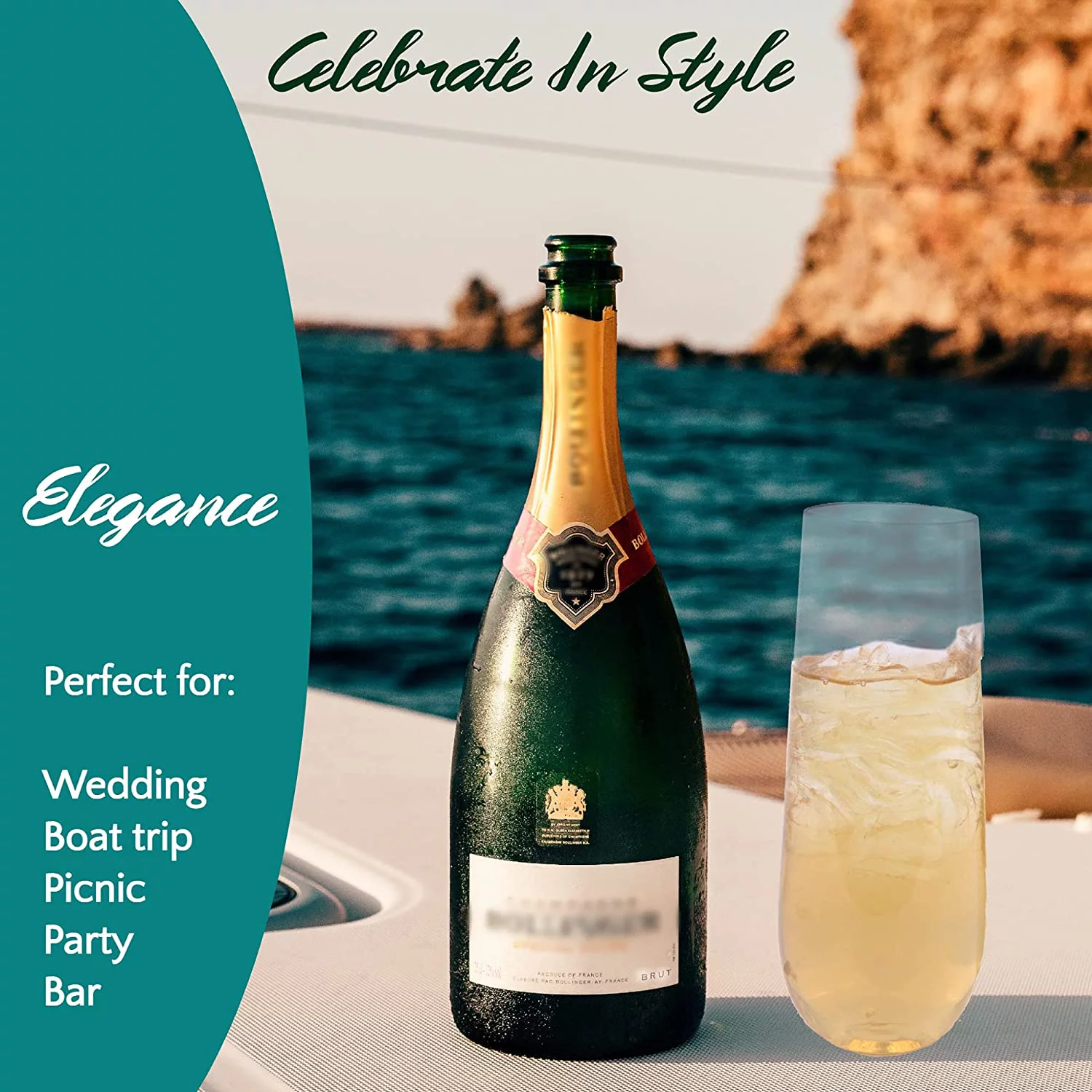 [72 Pack] EcoQuality 9 oz Stemless Clear Plastic Champagne Glass, Unbreakable Elegant and Reusable Champagne Flute Ideal for Celebrating In Style, Toasting Glasses for Indoors or Outdoors