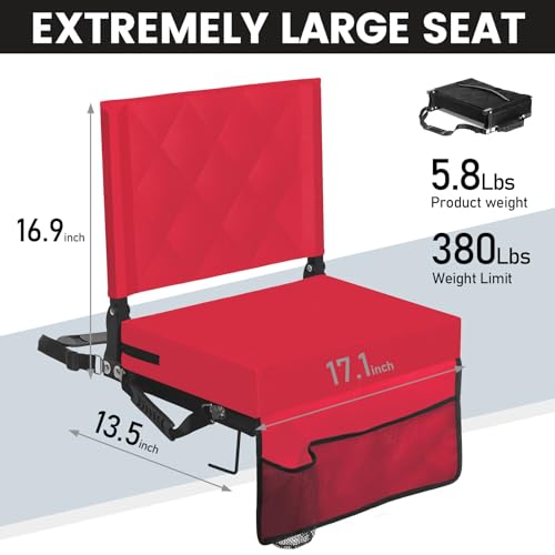Sheenive Stadium Seats for Bleachers with Back Support, Bleacher Seats with Backs and Cushion Wide, Padded Portable Folding Comfort Stadium Chair with Shoulder Strap, Perfect for Sports Events