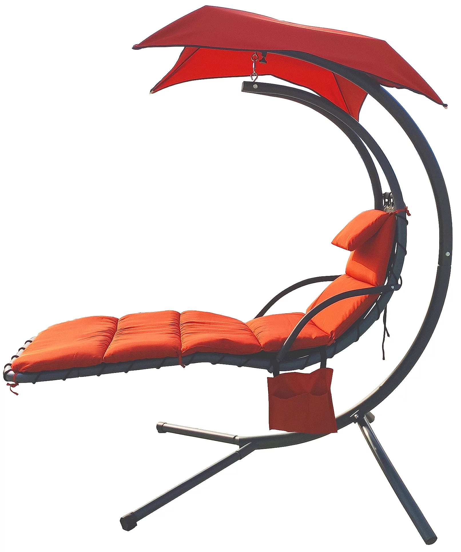 BalanceFrom Hanging Rocking Curved Chaise Lounge Chair Swing &nbsp;with Cushion, Pillow, Canopy, Stand and Storage Pouch, 330-Pound Capacity