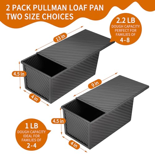 Cast Iron Bread Pan with Lid - 2LB Capacity (13x5 Inch) Large Pullman Loaf Pan for Homemade Bread - Non-Stick，Dual Handle, Pre-Seasoned, Rust-Resistant (Black-Cast Iron)
