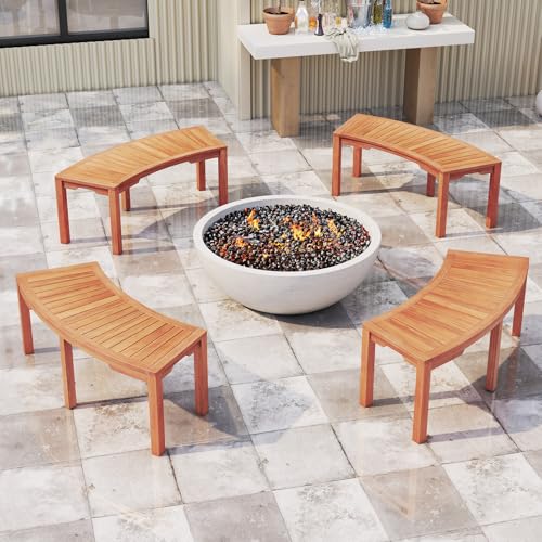 HAPPYGRILL Outdoor Curved Firepit Bench, Acacia Wood Firepit Bench with Metal Frame, Backless Loveseat for Patio, Porch, Garden, Deck, Yard, 800 LBS Max Load (2)