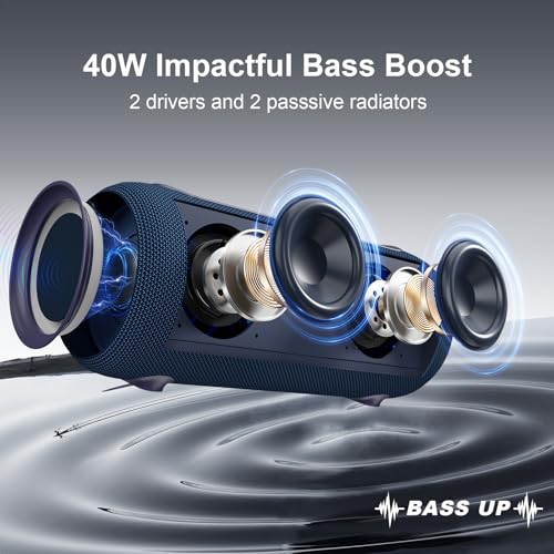 Passau Portable Bluetooth Speakers Loud 40W Peak Stereo Sound, Passive Radiators-Deep Bass, All Day Playtime, Adjustable Strap, BT5.3, IPX5 Wireless Speaker RGB Lights for Indoor Outdoor