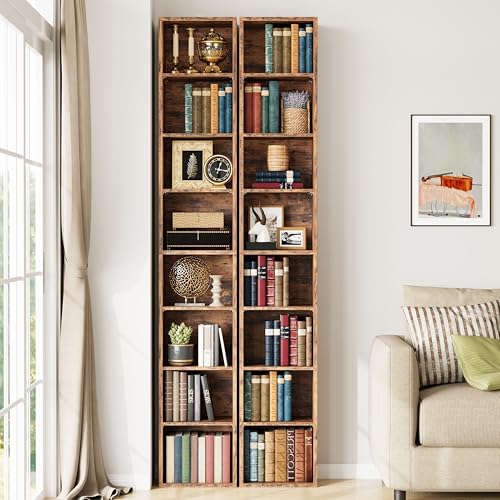 IRONCK Tall Narrow Bookshelf 8 Tiers 71in Set of 2, Compact Corner Bookcase, Easy to Match for Living Room, Office, Study, Bedroom