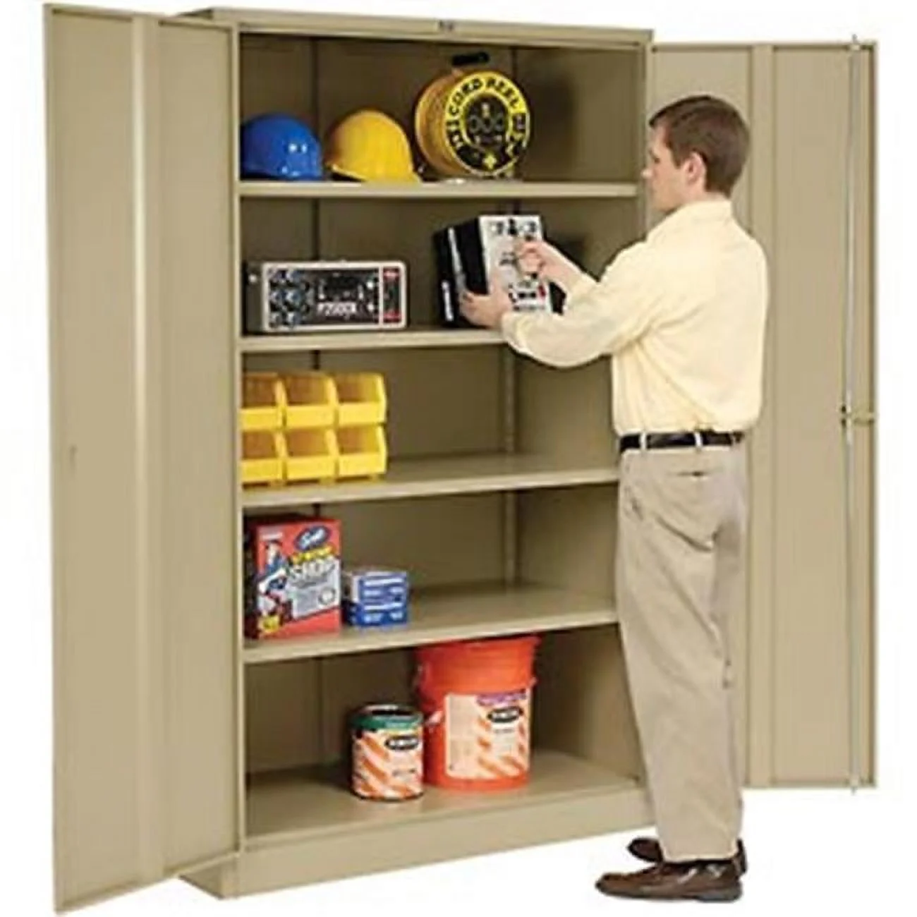 Global Industrial 493313TN Assembled Storage Cabinet, Tan - 48 x 18 x 78 in.