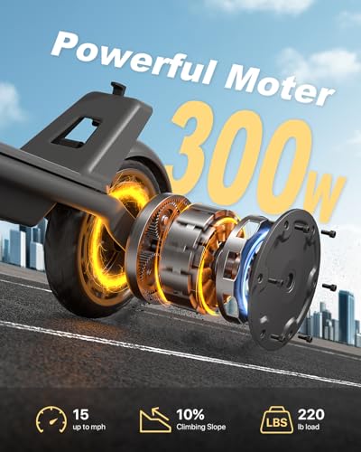 Electric Scooter with Suspension,300W Electric Scooter for Adults,7.5AH Battery,15.5 mph Speed,11 Miles Range,8in Solid Tires,Escooter with Smart APP Control UL2272