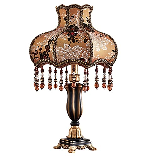 Traditional Table Lamps,Handmade Victorian Style Desk Lamp Fabric Drum Bell Shade Decor Light for Living Room Bedroom House Bedside Nightstand Home Office Family Entryway Reading,Brown