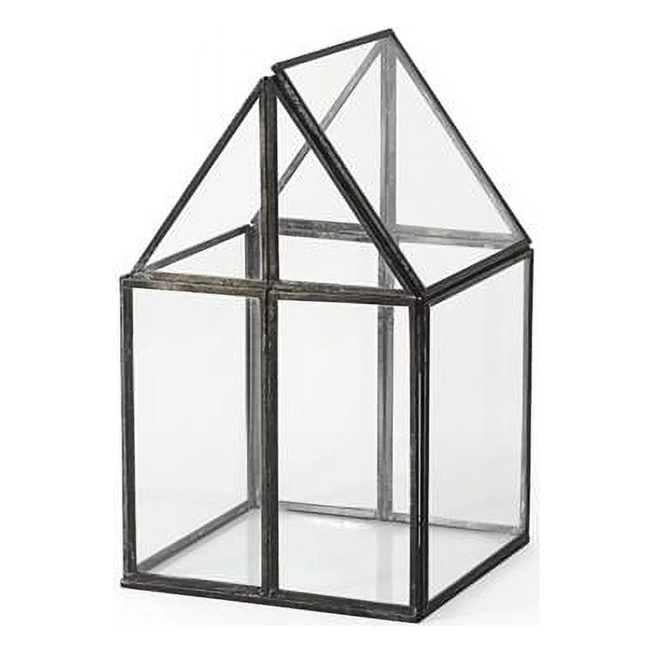 HomeRoots 392580 Petite House Shaped Glass Terrarium, Black