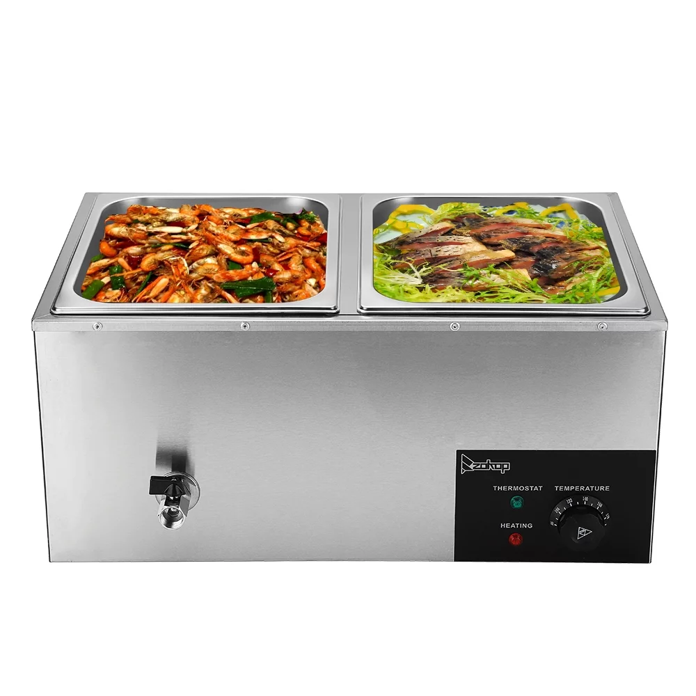 ZOKOP 600W 2-Pan Commercial Electric Food Warmer Stainless Steel Buffet Bain Marie Food Warmer